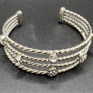 Cookie Lee Silver Multi-Strand Bracelet with Crystal Accents
